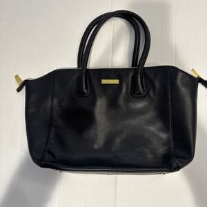 Joy & Iman Black Split Leather Large Divided Tote Laptop Handbag Gold Hardware